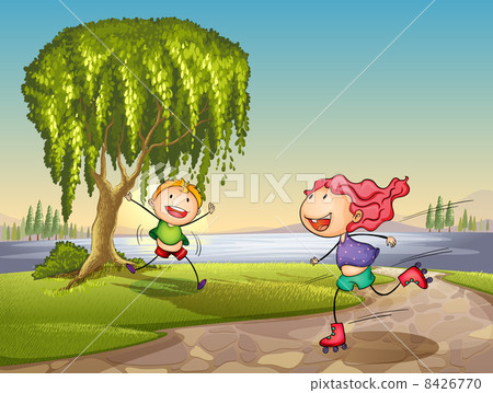 kids playing around tree kids playing around tree 8426770