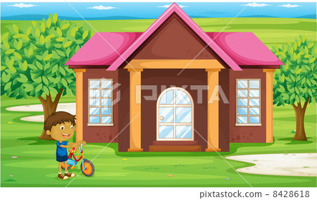 a boy infront of house a boy infront of house 8428618