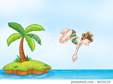 palm tree girl diving on island palm tree girl diving on island 8429129