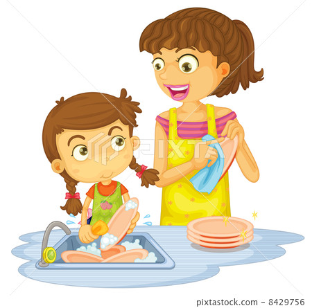 a girls washing plates 8429756