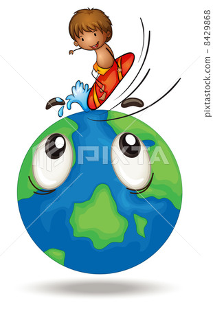 a boy surfing on earth globe a boy surfing on earth globe 8429868