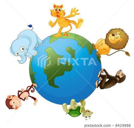 various animals on earth globe 8429986