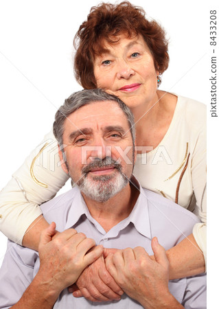 senior woman hug seat man, isolated senior woman hug seat man, isolated 8433208