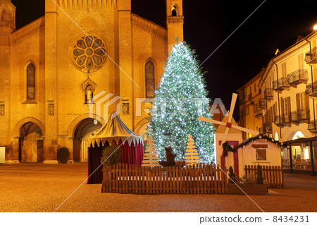 Christmas tree in front of cathedral. Alba, Italy. Christmas tree in front of cathedral. Alba, Italy. 8434231