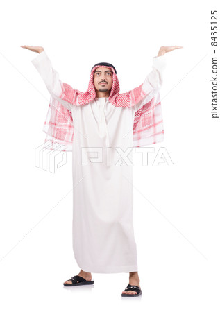 Arab businessman pushing isolated on the white Arab businessman pushing isolated on the white 8435125