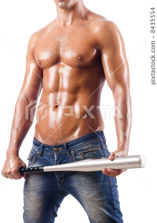 Muscular man with baseball bat on white 8435554