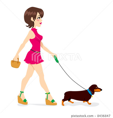 Woman Walking Dachshund Woman Walking Dachshund 8436847