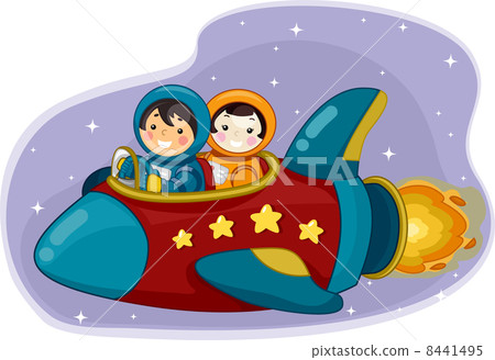 Girl and Boy Astronauts Riding a Space Ship Girl and Boy Astronauts Riding a Space Ship 8441495