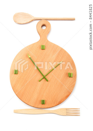 Lunch time. Cutting board with sliced green onions laid out as a 8441825