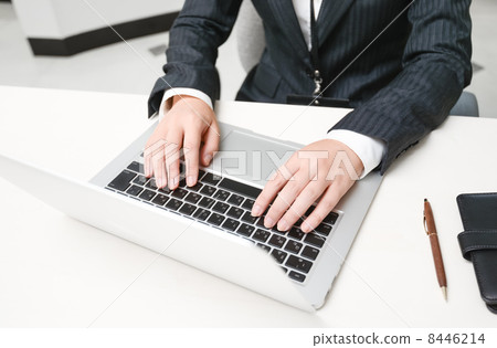A businesswoman doing data entry on her laptop. A businesswoman doing data entry on her laptop. 8446214