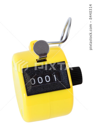 Small yellow mechanical counter isolated on white background 8448314