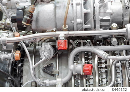 Motor of helicopter on exhibition of helicopters 8449152