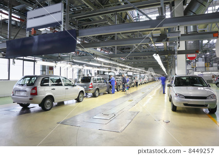 TOGLIATTI - SEPTEMBER 30: Cars on assembly line at Avtovaz facto TOGLIATTI - SEPTEMBER 30: Cars on assembly line at Avtovaz facto 8449257