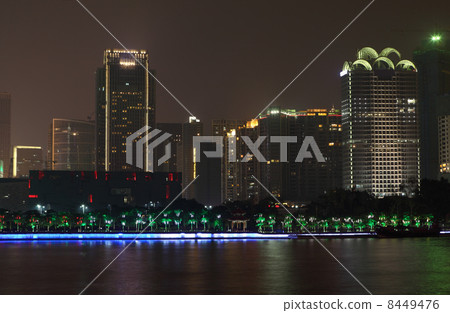High buldings near Pearl river at night on in Guangzhou, China. High buldings near Pearl river at night on in Guangzhou, China. 8449476