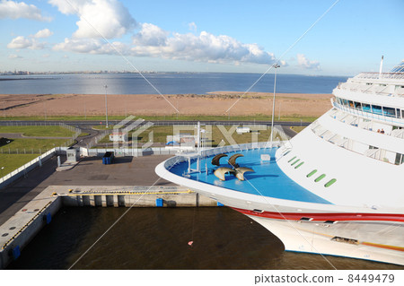 big ship at pier wait a passengers at blue sky with clouds big ship at pier wait a passengers at blue sky with clouds 8449479