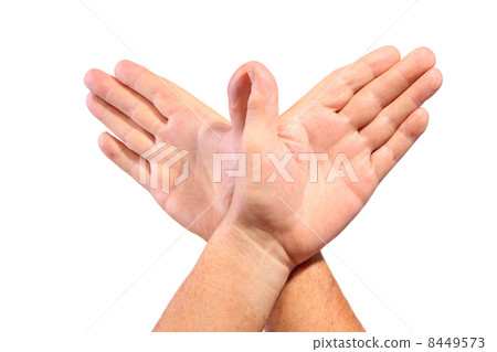 senior man hands show bat gesture, isolated senior man hands show bat gesture, isolated 8449573