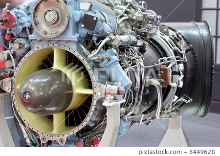 Motor of helicopter with turbine on exhibition 8449628