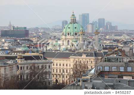 view on Vienna, St. Charles church, Wienerberg, roofs, Austria 8450287