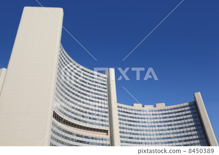 VIENNA - FEB 21: UN building of United Nations on Feb 21, 2012 in Vienna, Austria. The United Nations Office at Vienna (UNOV) was established January 1, 1980 as the third headquarters of the United Nations after New York and Geneva. VIENNA - FEB 21: UN building of United Nations on Feb 21, 2012 in Vienna, Austria. The United Nations Office at Vienna (UNOV) was established January 1, 1980 as the third headquarters of the United Nations after New York and Geneva. 8450389