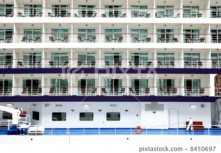 Many balconies on ship with sailor, bright Many balconies on ship with sailor, bright 8450697