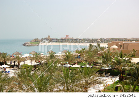 Recreation area of luxury hotel and beach with luxury villas, Ra 8452541