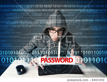 Stock Photo: Young geek hacker stealing password