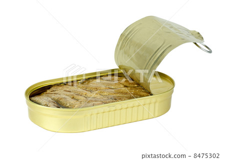 Half-opened tin can with conserved sprat fish Half-opened tin can with conserved sprat fish 8475302
