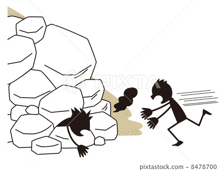 A man trying to save people buried in rocks A man trying to save people buried in rocks 8478700