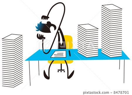 A businessman with a head in a lot of work 8478701