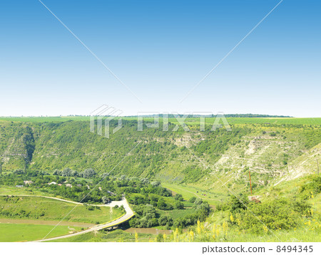 River channel extending along a steep bank 8494345