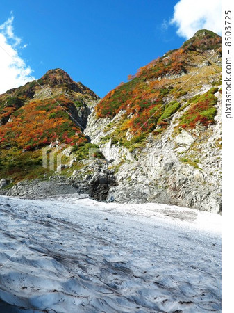 Yezawa Snow River and autumn leaves 8503725