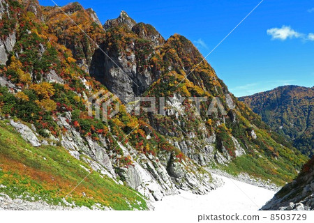 Yezawa Snow River and autumn leaves 8503729