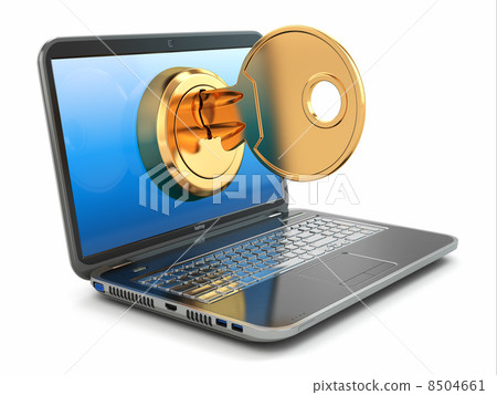 Internet security concept. Key and laptop. 8504661