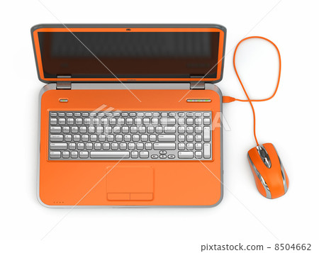 Orange laptop and computer mouse 8504662