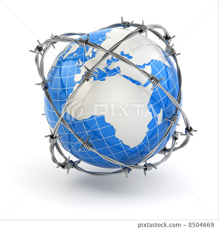 Earth and barbed wire. Conceptual image. 8504669