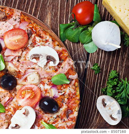 pizza with salami and olives pizza with salami and olives 8507160