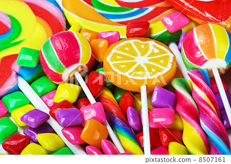 multicolored lollipops, candy and chewing gum multicolored lollipops, candy and chewing gum 8507161
