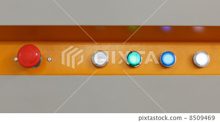 Panel of buttons on loom, close-up 8509469