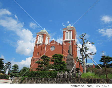 Urakami大教堂在長崎（Urakami教會）遙遠的看法 8514623
