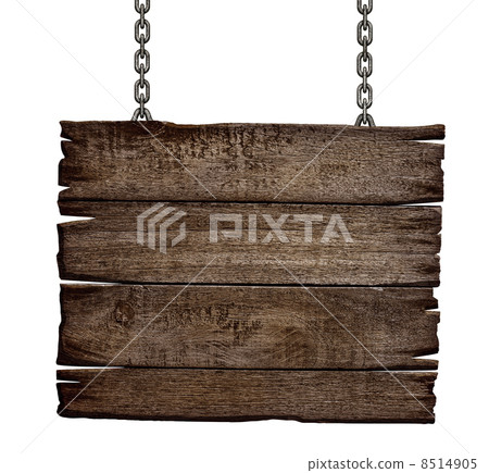 old wood sign board on chain 8514905