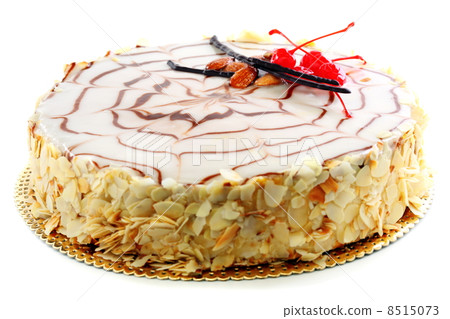 Esterhazy cake decorated with cherries and almonds. Esterhazy cake decorated with cherries and almonds. 8515073
