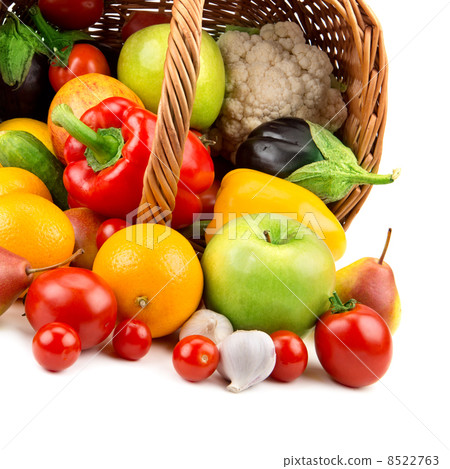 fruits and vegetables in a basket isolated on white background fruits and vegetables in a basket isolated on white background 8522763