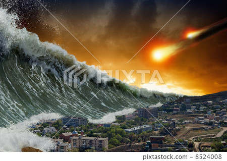 Tsunami waves, asteroid impact 8524008