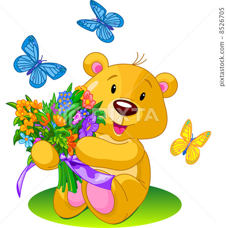 Bear Holding Bouquet 8526705