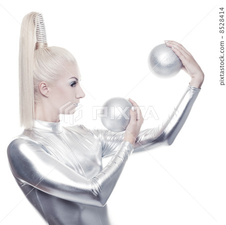 Beautiful cyber woman with silver balls 8528414
