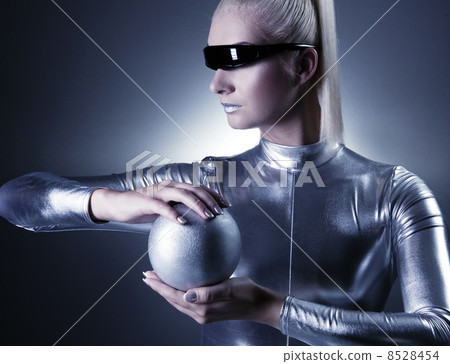 Beautiful cyber woman with silver ball 8528454