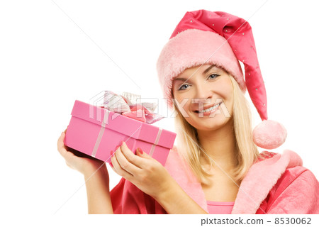 Beautiful mrs. Santa with a gift box Beautiful mrs. Santa with a gift box 8530062