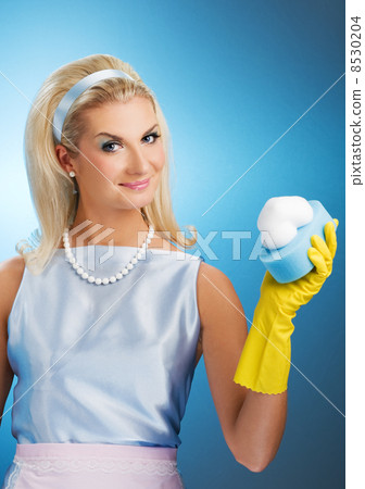 Beautiful happy housewife. Retro portrait Beautiful happy housewife. Retro portrait 8530204