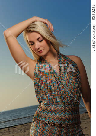 Beautiful woman on a beach at sunset Beautiful woman on a beach at sunset 8530236