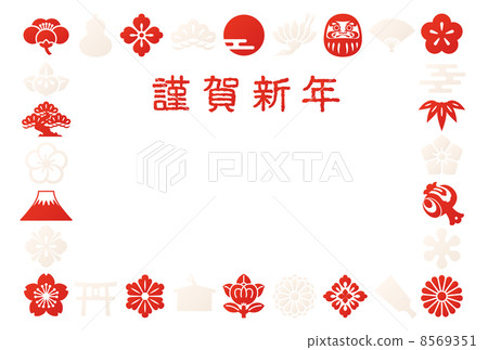 New year's card postcard size red and white Japanese icon 8569351